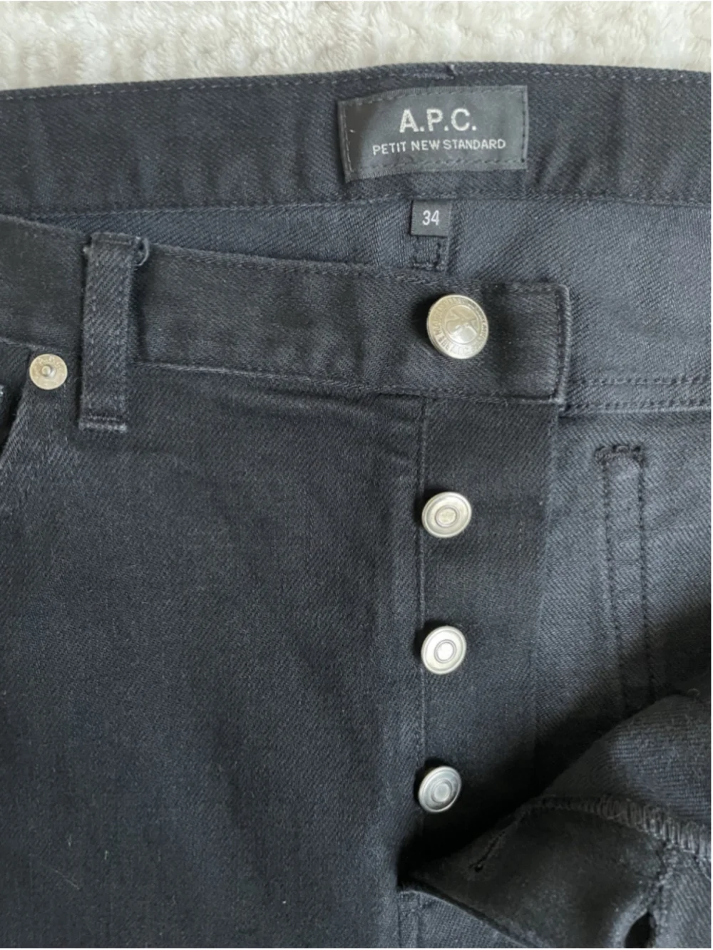 APC Jeans Mens 34X33 Black Petit New Standard Button Fly Denim Pants Slim Skinny